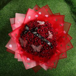Sfrigo 20 pezzi all'ingrosso/shop borse Strawberry Rose Rose Pattern Matte impermeabile di carta da avvolgimento di fiori traslucidi