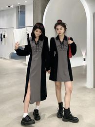 Casual Dresses Fashion Lapel Printed Spliced Folds Female Clothing Spring Summer Loose Korean Long Short Skirt Dress