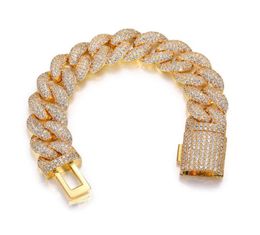 Mens Bracelets Yellow White Gold Plated Ice Out Full CZ 20mm 78inch Bling CZ Stone Cuban Links Chain Bracelet for Men Nice Gift5202957