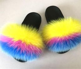 Women039s Winter Real Fox Fur Slippers Cute Home Fluffy Plush Shoes Woman Fur Slides Furry FlipFlops Ladies Fur Sandals Size 44580950