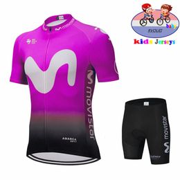 Movistar Kids Cycling Jersey Set Team Shorts Children Cycling Clothing Boys Summer Bicycle Wear Breathable Outdoor Sportswear 240508