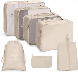 Storage Bags 7Pcs/8Pcs Set Travel Organiser Suitcase Packing Cubes Cases Portable Luggage Clothes Shoe Tidy Pouch Fold