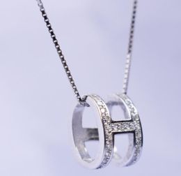 New Women039s H Letter Diamond Pendant Necklaces real s925 sterling silver personality letter H diamond pendant chain pendant g9665741