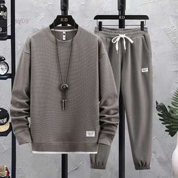 Mens Tracksuit 2 Piece Waffle Hoodie Sweatsuits Sets Athletic Jogging Suits with Pocket Spring Autumn Casual Sports Suit XUI1