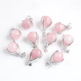 Pendant Necklaces 10Pcs Pink Natural Rose Quartz Stone Pendants Round Ball Hands Palm Dangle Reiki Chakra Spiritual Energy Lucky Jewelry