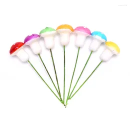 Decorative Flowers 100pcs/lot Colorful Artificial Mini Mushroom Model Fairy Garden Plant Action Figure Miniature Crafts Decorations Stakes