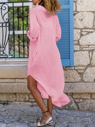 Casual Dresses Elegant Flowy Maxi Dress For Women - Stylish Loose Fit Long Sleeve Button Down Cardigan Cover Up Shirt