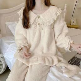 Women's Sleepwear 2024 Cute Winter Coral Fleece Pajamas Women Princess Style Flannel Loungewear Plush Thickened Homewear Set