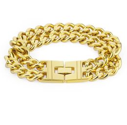 Heavy Large Big Long Double Hand Chain Hiphop Bracelet Gold Colour Stainless Steel Punk Bracelets Mens Jewellery 235mm256a5137936