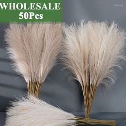 Decorative Flowers Wholesale 50pc Artificial Pampas Grass Boho Decor Fake Reed Simulated Palnt For Wedding Party Home Room Vase Decoration