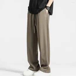 Men's Pants Men Sweatpants Loose Ice Silk Quick-drying Suit With Drawstring Elastic Waist Wide Leg Side Pockets Solid For Long