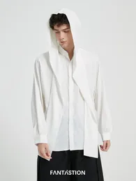 Men's Casual Shirts FANTASTION Original Design Shawl Hooded Shirt Unisex Ice Silk Long Sleeved Loose Shoulder Cardigan For Clothing