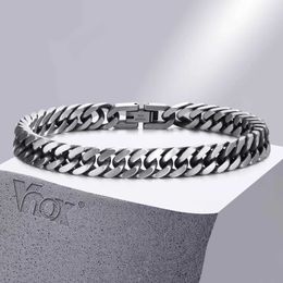 Chain Vinox Short and Vintage Mens Cuban Chain Bracelet Vintage Stainless Steel Curled Round Top Link Bracelet Cool Jewelry J240508
