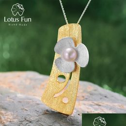 Pendant Necklaces Pendants Lotus Fun Real 925 Sterling Sier Natural Pearl 18K Gold Fine Jewelry Fresh Clover Flower Without Necklace Dhvdh