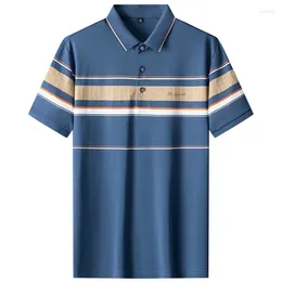 Men's Polos Plus Size 7XL Summer Striped Polo Shirts High Quality Short Sleeve Elasticity Male T-shirts Business Casual Man Tees