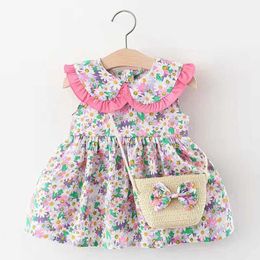 Sukienki dziewczyny Summer Baby Girl Dress Bez rękawów Surowa Księżniczka Sukienka+łuk w Party Urodzin