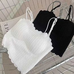 Women's Tanks Lace Tank Top Off Shoulder Spaghetti Strap Sleeveless Solid Colour for Women with Chest Pad Beauty Back Crop Top Women
