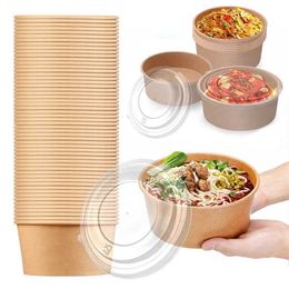 Disposable Dinnerware 10 disposable kraft paper bowls fruit salad food packaging containers takeaway parties discount lunch boxes Q240507
