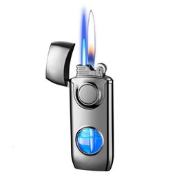 New Blue Light Gradient Dual Flame Jet Flame Lighter Metal Visible Gas Unfilled Windproof Cigar Lighter Wholesale