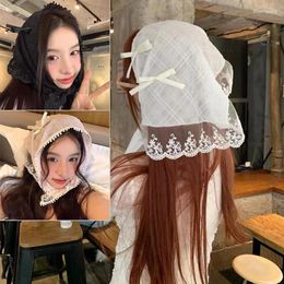 Hair Accessories Retro Cute Bow Lace Scarf Sweet Y2K Triangle Band Strap Headscarf Travel Beach Po Props Headband Turban