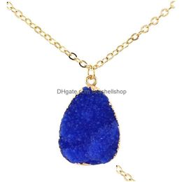 Pendant Necklaces Geometry Stones Necklace Irregar Resin Stone Druzy Gold Plated Link Chain For Elegant Women Girls Fashion Design Jew Dhgu7