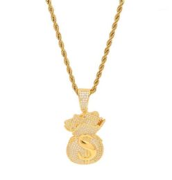 Pendant Necklaces US Dollar Money Bag High Quality Cubic Zirconia Iced Out Gold Chains For Men039s Hip Hop Necklace Jewelry Gif9018926714