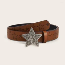 Belts Men's And Women's Belt With Metal Star Button Head Printed Leather Versatile Decorative Jeans Fashion