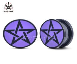 KUBOOZ Stainless Steel Purple Pentagram Ear Plugs Tunnels Piercing Earring Gauges Body Jewelry Stretchers Expanders Whole 6mm 62085261620