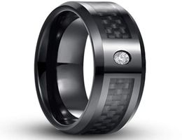 Wedding Rings 8mm Black Carbon Fiber For Men And Women Zircon Tungsten Stainless Steel Anniversary Jewelry GiftsWedding2763847