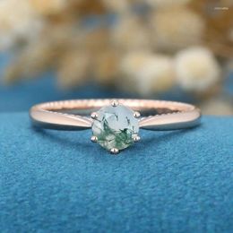 Cluster Rings Natural Moss Agate Engagement Ring 925 Sterling Silver Minimalist Solitaire For Women Jewelry Birthstone Anniversary Gifts