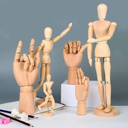 Cartoon Wooden Artwork Movable Mannequin Human Model Desktop Figures Ornaments Statue Crafts Toy Gifts Home Decoration 240507