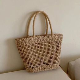 Shoulder Bags Casual Rattan Women Handbags Wicker Woven Hollow Summer Beach Basket Straw Bucket 2024 Women's Handbag