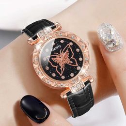 Women's Watches 5PCS/Set Black Women Simulation Pu Leather Strap Wrist Butterfly Element Quartz Jewellery Set Gift For Girls