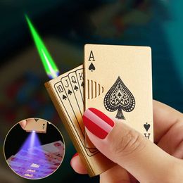 Hot Sale Poker With Bill Detector Lighter Creative Playing Card Lighter Iatable Windproof Green Flame Lighter