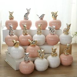 Storage Bottles Pink Cute Animals Ceramic Jewellery Boxes Wedding Ring Trinket Box With Crystal Holder Earring Gift Crafts