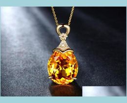 Pendant Necklaces Luxury Mermaid 18K Gold Citrine Gemstone Pendant Necklace For Women Fashion Jewelry Christmas Gift Drop De Dhgar7739373