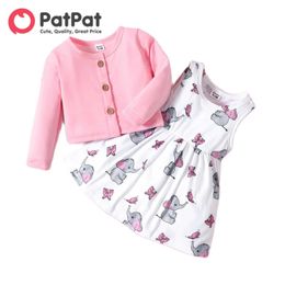 Girl's Dresses pt Dress Baby Girl Clothing Newborn Baby Party Dress Newborn 2-piece Cartoon Elephant and Butterfly Sleeveless Dress SetL240508