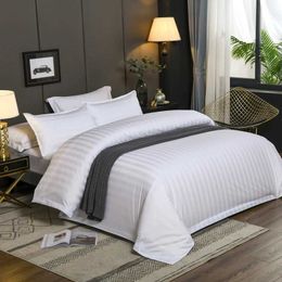 Bedding sets 3Pcs Hotel Collection vertical striped white down duvet cover+2pcs pillowcase premium 600TC cotton bedding double bed full size J240507