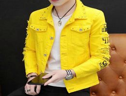 Famous Men s Denim Jackets Man High Quality Rivets Style Casual Coats White Red yellow Fashion Mens Bomber Jeans Jacket Hip Hop St7510437