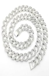 14K White Solid Fine Gold FINISH Iced Out CUBAN Miami Chain Link Micro Pave Lab Diamond Necklace Long 30INCH 15MM Wide4799738