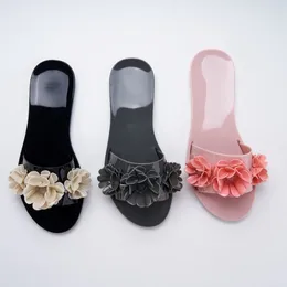 Slippers Summer 2024 Women's Flat Slides Sweety Girls Cool Jelly 3D Flower Adult Ladies Non-slip Beach Vacation Shoes Female