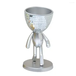 Vases Indoor Flower Pot Unique Walking Man Flowerpot Figurine With Mirror Disco Tiles Cactus Succulent Planter For Home Office