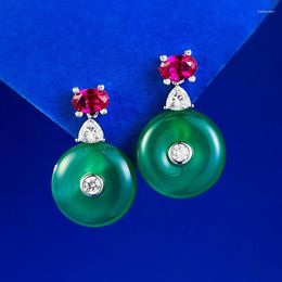 Stud Earrings SpringLady Vintage 925 Sterling Silver Lab Ruby Sapphire Natural Green Jade Gemstone Drop For Women Party Jewelry