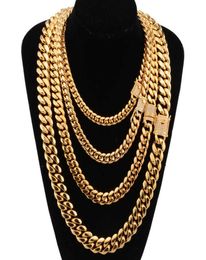 818mm Wide Stainless Steel Cuban Miami Chains Necklaces Cz Zircon Box Lock Big Heavy Gold Chain for Men Hip Hop Rock Jewelry3265679