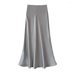 Skirts Women Skirt Elegant Satin A-line Fishtail Midi For High Waist Solid Colour Hem Stylish Workwear A