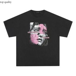 MADE EXTREME Washed Old 250G American Melancholy Portrait Printed Retro Men's Short Sleeved T-Shirt China Brand 634