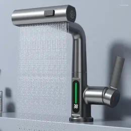 Bathroom Sink Faucets FLG 360 Degree Rotating Faucet Mixer Water Tap Digital Led Temperature Display Pull Out Basin
