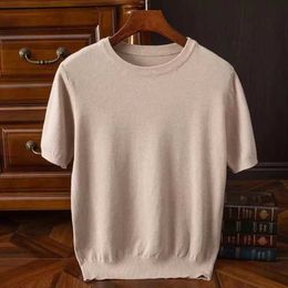 Men's T-Shirts Mens cashmere T-shirt O-neck zipper knitted large wool sweater new spring/summer top short sleeves high-end jumper teeL2405