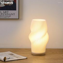 Table Lamps Nordic Creative 3D Printed Vase Pleated Lamp Wood Base Bedroom Bedside Indoor Lighting Warm Atmosphere Desk Night Light