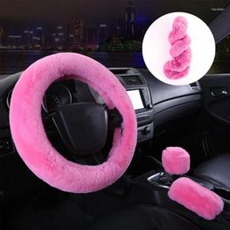 Steering Wheel Covers 3pcs Cute Universal Cover Winter Warm Extra Thick Short Plush Handbrake And Gear Car Interior Accessories